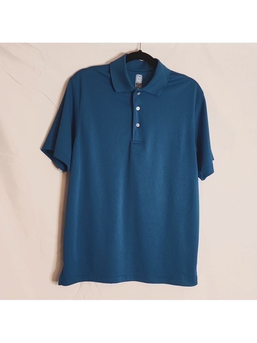 PGA Tour Airflux Teal Blue Golf Polo Shirt M Collard Short Sleeve Quarter Button
